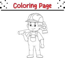 construção trabalhador coloração livro página para crianças vetor