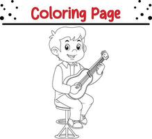 feliz Garoto jogando guitarra coloração livro página para crianças e adultos vetor