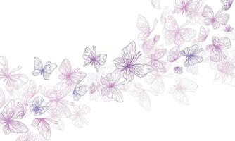 borboletas estão rosa, azul, lilás, vôo, delicado linha arte. gráfico ilustração mão desenhado dentro rosa, lilás tinta. composição fluxo, modelo eps vetor