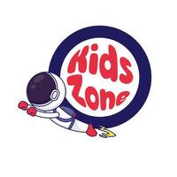 Parque infantil logotipo, galáxia tema com astronauta mascote vetor