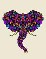 ilustração de cabeça de elefante com ornamento colorido vintage vetor