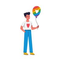uma jovem homem é segurando uma cor de arco-íris balão vetor