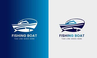 pescaria barco pescaria barco logotipo Projeto mar peixe pegar minimalista único amostra modelo vetor
