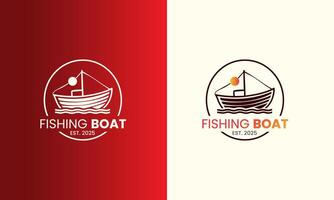 pescaria barco pescaria barco logotipo Projeto mar peixe pegar minimalista único amostra modelo vetor