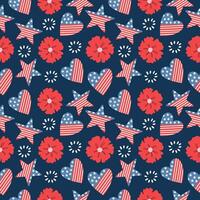 desatado desenhado à mão padronizar com papoula flor, americano bandeira, estrelas e corações Projeto 4º do julho. vetor