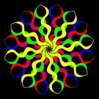 volta abstrato padronizar dentro a Formato do multicolorido ondulado linhas arranjado dentro uma círculo em uma Preto fundo vetor