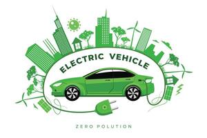 elétrico veículo para amigáveis poluição ilustração. elétrico carro para ir verde infográfico bandeira fundo vetor