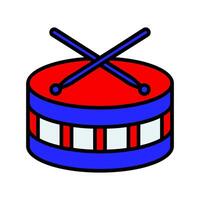 patriótico tambor ícone. vermelho, branco, e azul tambor com cruzado baquetas. celebração e parada conceito. vetor