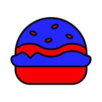patriótico hamburguer ícone. azul e vermelho cores com sésamo sementes. símbolo do americano cozinha, verão churrascos, e nacional orgulho. vetor