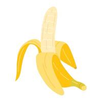 desenho animado banana ícone. mão desenhado maduro descascado banana, na moda plano estilo amarelo fruta. tropical fruta, banana lanche ou vegetariano nutrição. isolado em branco ilustração vetor