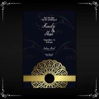 Fundo ornamentado de mandala de ouro de luxo para convite de casamento, capa de livro vetor