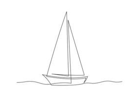 contínuo 1 linha desenhando do uma barco a vela isolado em branco fundo pró ilustração vetor