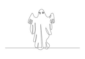 dia das Bruxas fantasma contínuo 1 linha desenhando pró ilustração vetor