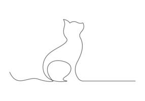 contínuo 1 linha desenhando do fofa gato isolado em branco fundo pró ilustração vetor