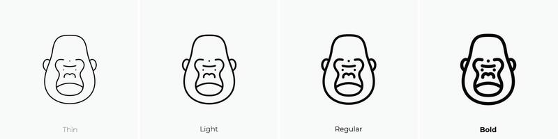 gorila ícone. afinar, luz, regular e negrito estilo Projeto isolado em branco fundo vetor