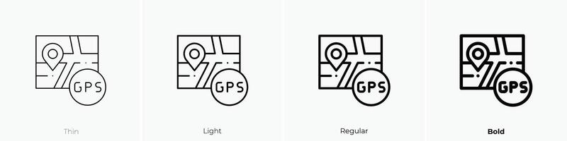 GPS ícone. afinar, luz, regular e negrito estilo Projeto isolado em branco fundo vetor