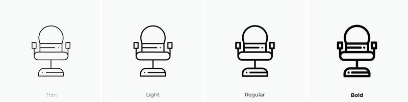 cabeleireiro cadeira ícone. afinar, luz, regular e negrito estilo Projeto isolado em branco fundo vetor