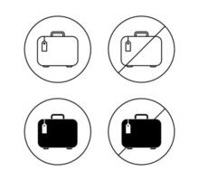 não bagagem placa ícone conjunto isolado. mala de viagem permitido e Proibido esboço ícones e Preto silhuetas em branco fundo vetor