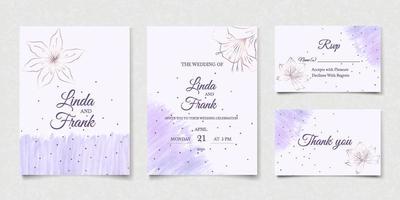 conjunto de cartão de convite de casamento floral roxo aquarela abstrato vetor