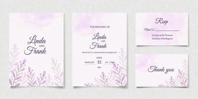modelo de cartão de convite de casamento em aquarela floral roxo vetor