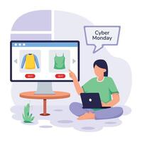 cyber Segunda-feira plano ilustrações vetor