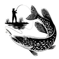 pescador pegando pique peixe vintage camiseta ilustração vetor