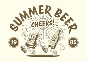feliz verão Cerveja desenho animado personagem dentro vintage estilo vetor