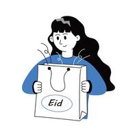 uma fêmea segurando compras saco denotando conceito ilustração do eid compras vetor