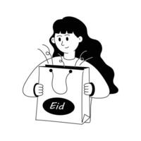 uma fêmea segurando compras saco denotando conceito ilustração do eid compras vetor