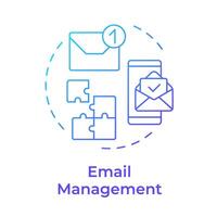 o email gestão azul gradiente conceito ícone. crm Móvel aplicativo, Programas ferramenta. virtual assistente. volta forma linha ilustração. abstrato ideia. gráfico Projeto. fácil para usar dentro infográfico, apresentação vetor