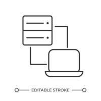 extranet linear ícone. Acesso para servidor. Informática a infraestrutura. servidor conectividade. dados em processamento. fino linha ilustração. contorno símbolo. esboço desenho. editável acidente vascular encefálico vetor