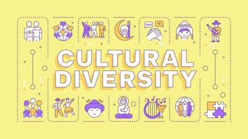 cultural diversidade amarelo palavra conceito. diferente culturas, estrangeiro linguagem. multi étnico. tipografia bandeira. ilustraçãocom título texto, editável ícones cor vetor