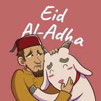 uma homem abraços uma bode em eid al-adha vetor