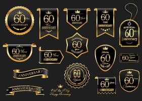 coleção do aniversário ouro louro guirlanda Distintivos e etiquetas ilustração vetor