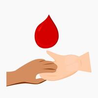 sangue doação clipart com dois mãos aguarde cada de outros e sangue gotícula vetor