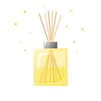casa citrino fragrância, amarelo vidro garrafa com aroma Gravetos, perfume para lar, colorida plano editável objeto em branco fundo vetor