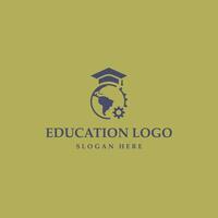 Educação logotipo Projeto com globo, graduação boné, e engrenagem vetor