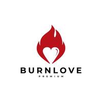 queimar amor chama fogo coração logotipo ícone ilustração vetor