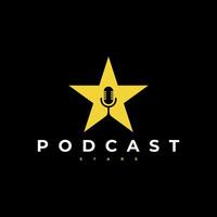 Estrela podcast microfone noite logotipo ícone ilustração vetor