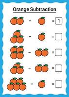 laranja subtração planilha para crianças vetor