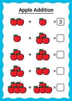 maçã Adição planilha para crianças vetor