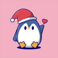 Pinguim bonito dos desenhos animados com chapéu de Papai Noel vetor