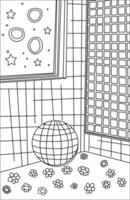 moderno quarto com discoteca bola coloração página ilustração vetor