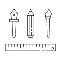 ícones de design gráfico linear vetorial - régua, pincel, lápis, caneta vetor