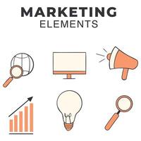 marketing elementos dentro plano estilo vetor
