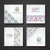 conjunto eid adha Mubarak cumprimento Projeto com ornamental colorida detalhe do floral mosaico islâmico arte enfeite vetor