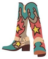 retro vaqueira botas. isolado ilustração. colorida decorado glamour calçados vetor