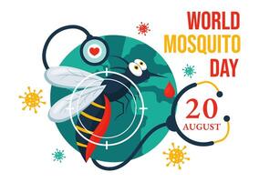 mundo mosquito dia ilustração em agosto 20 apresentando uma midge este pode causa dengue febre e malária dentro uma plano estilo desenho animado fundo vetor