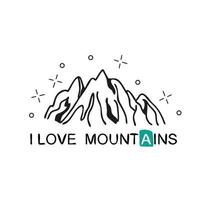 eu amo montanhas. letras manuscritas para cartões, pôsteres e camisetas vetor
