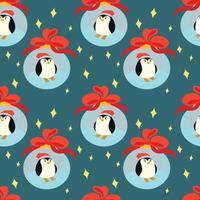 Fundo de Natal sem costura com um pequeno pinguim em uma bola de vidro de Natal vetor